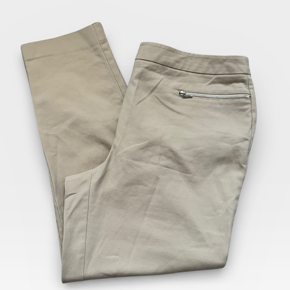 Chico’s Tan ankle Pants flat front zipper detailing Sz 8